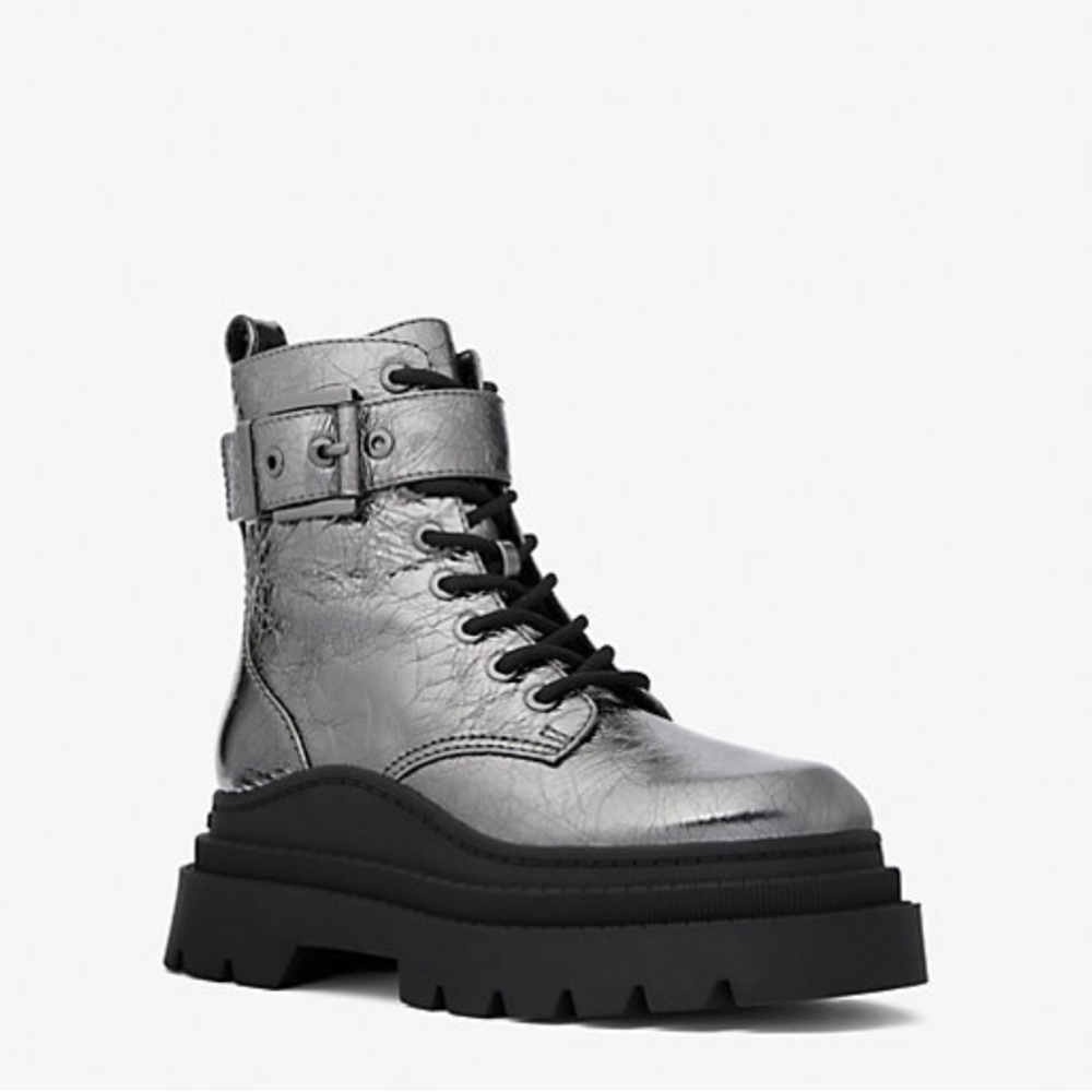 MICHAEL Michael Kors Colby Crackled Metallic Leather Combat Boot